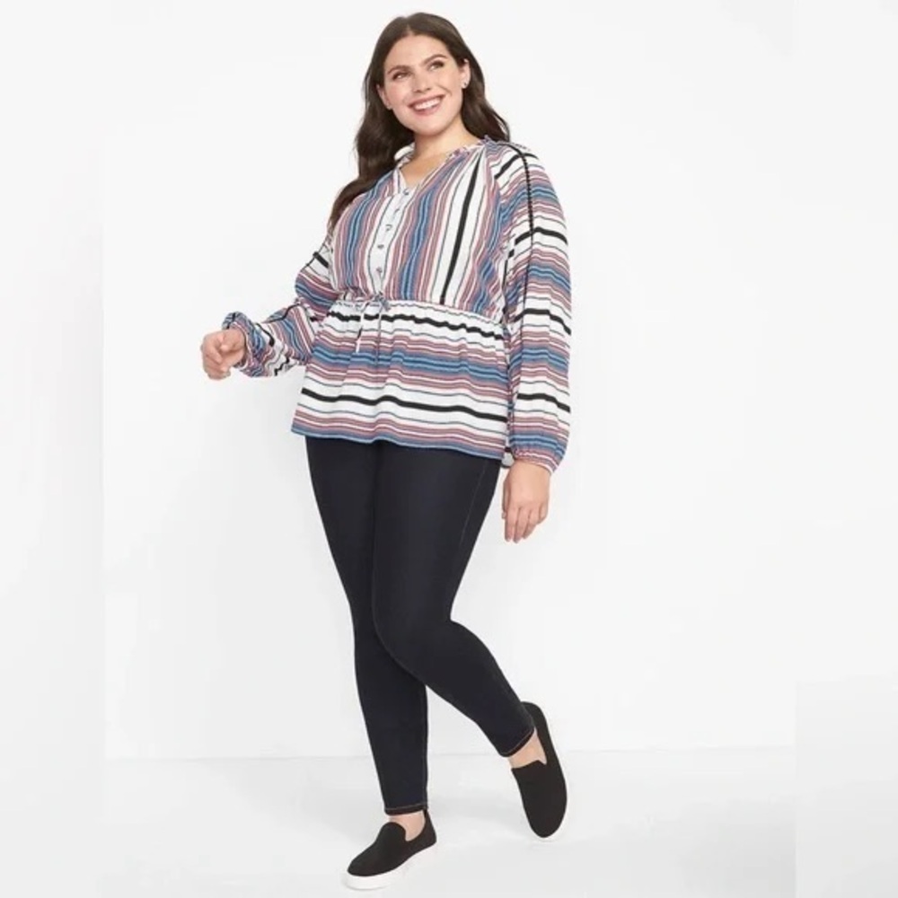 Lane Bryant | Split-Neck Button-Front Peplum Top Megan Stripe Various Sizes